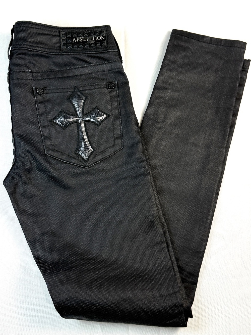 Affliction Raquel Skinny Jeans Womens 27 Black Cross Y2K Denim